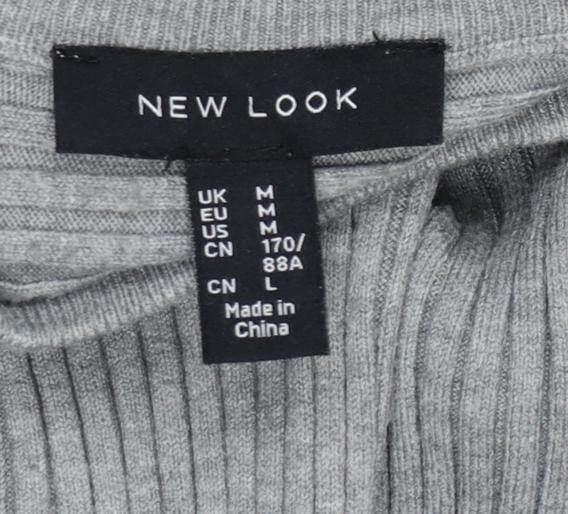 New Look Women Grey M Rib Knit Mock Neck Cropped Jumper