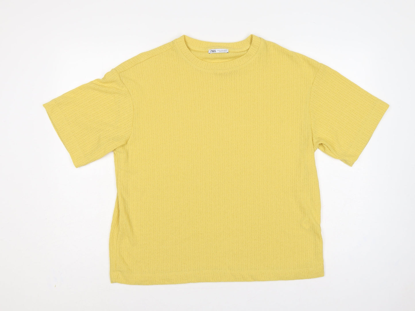 Zara Women Yellow M Short Sleeve Rib Knit Crew Neck Pullover Jumper