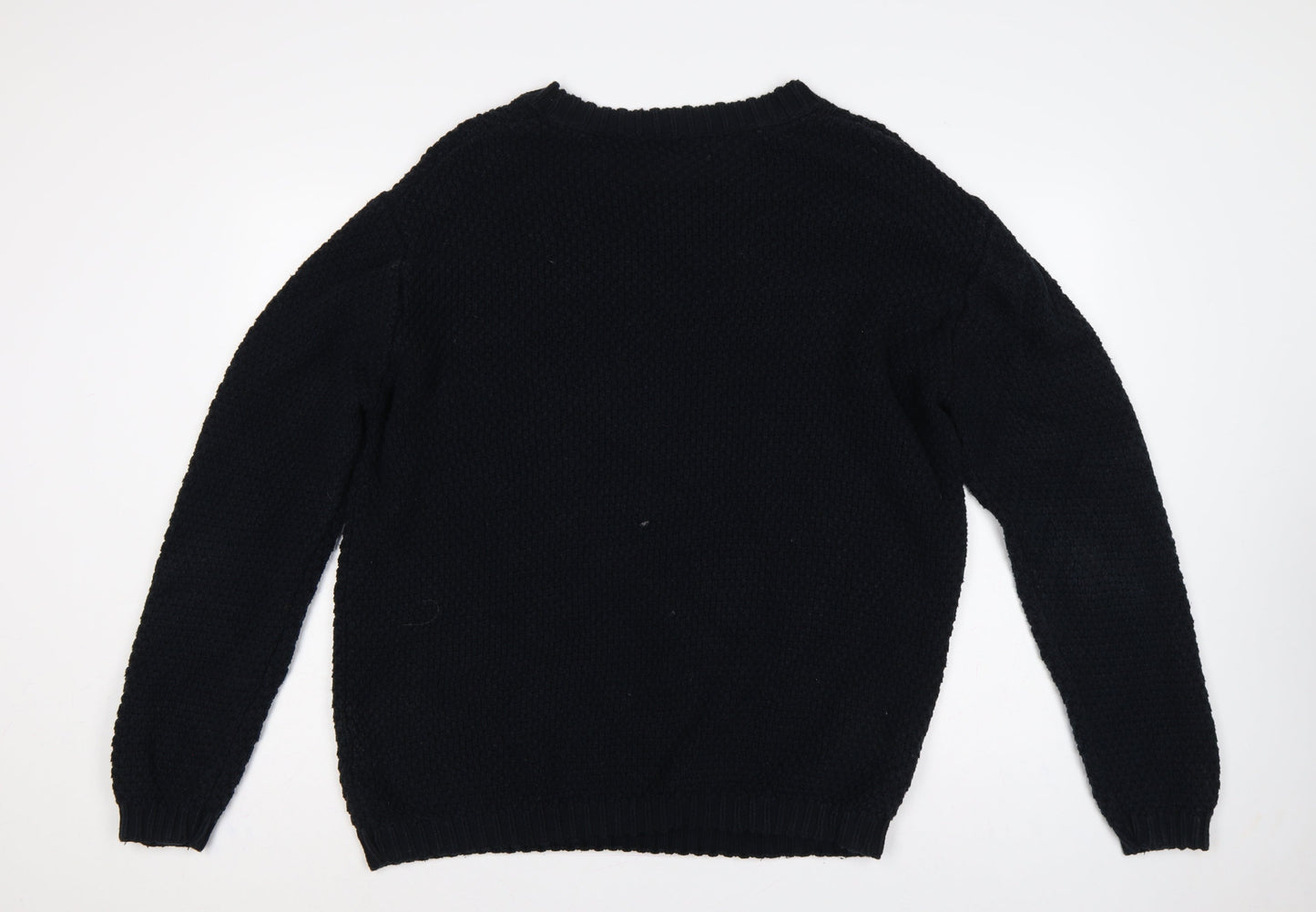 Fletcher Jones Men’s Black 2XL Chunky Knit Cotton Crew Neck Jumper