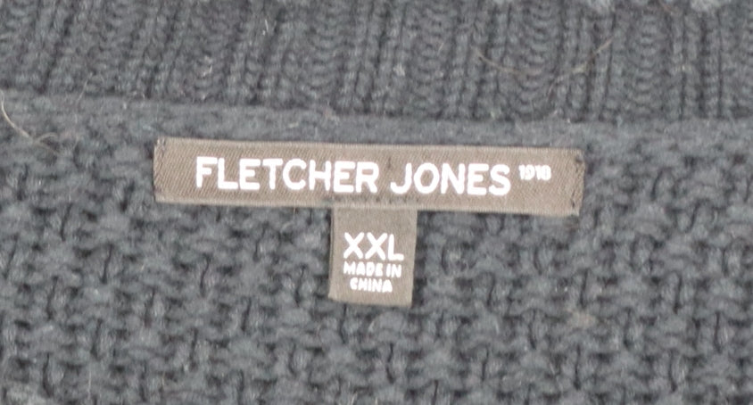 Fletcher Jones Men’s Black 2XL Chunky Knit Cotton Crew Neck Jumper