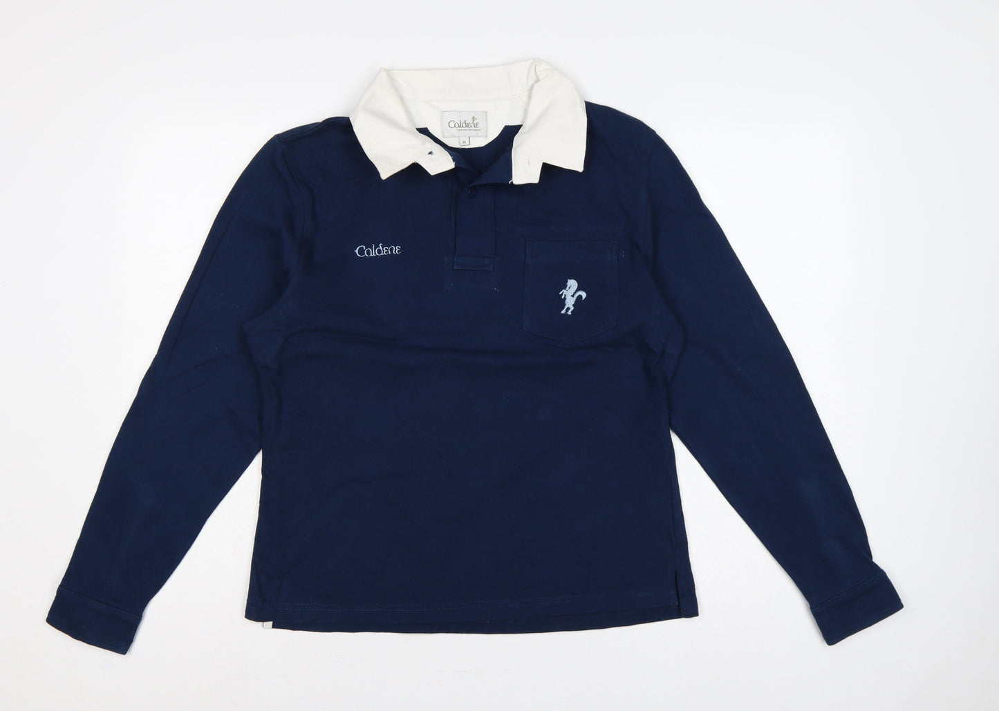 Caldene Men’s Blue M Long Sleeve Cotton Equestrian Rugby Polo Shirt