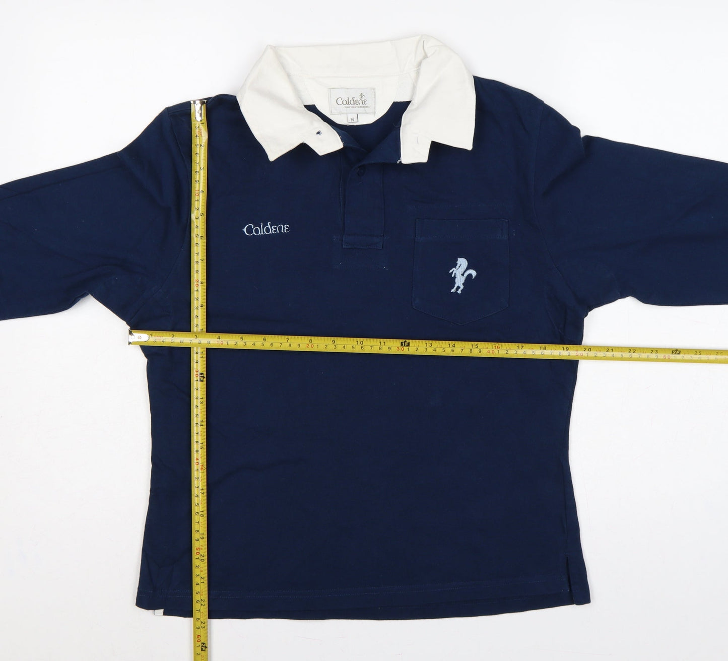 Caldene Men’s Blue M Long Sleeve Cotton Equestrian Rugby Polo Shirt