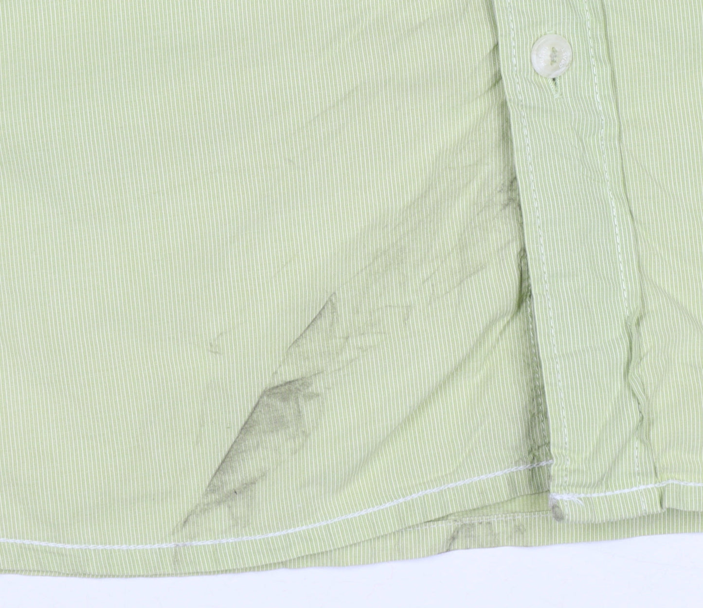Marks & Spencer Men Green M Cotton Striped Short Sleeve Button-Up Shirt