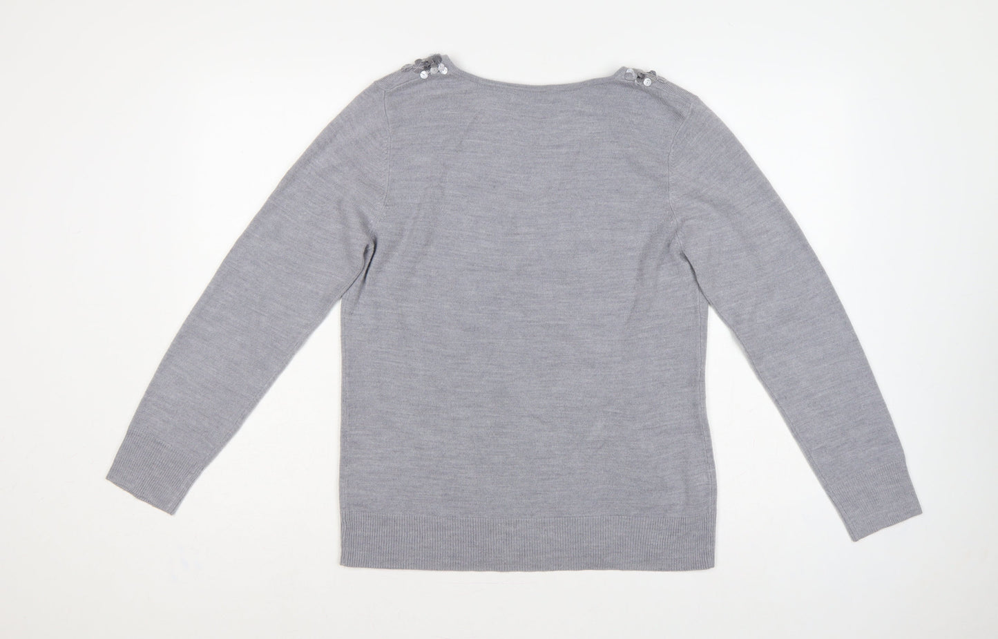 Per Una Women Grey Size 16 Sequin V-Neck Long Sleeve Knit Jumper