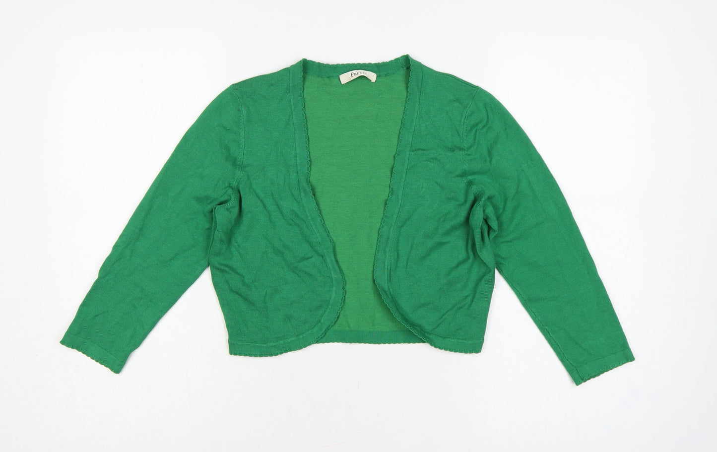Precis Women Green Small Open Knit V-Neck Cardigan Long Sleeve