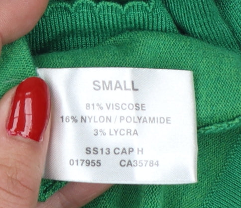 Precis Women Green Small Open Knit V-Neck Cardigan Long Sleeve