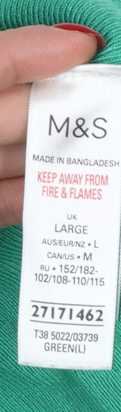 Marks and Spencer Women Green L Cable Knit Puff Sleeve Jumper