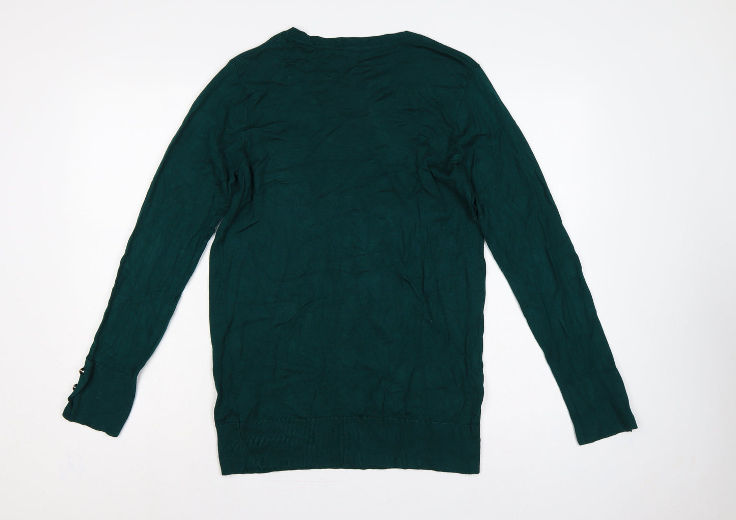 Dorothy Perkins Women Green UK 14 Round Neck Button Cuff Jumper