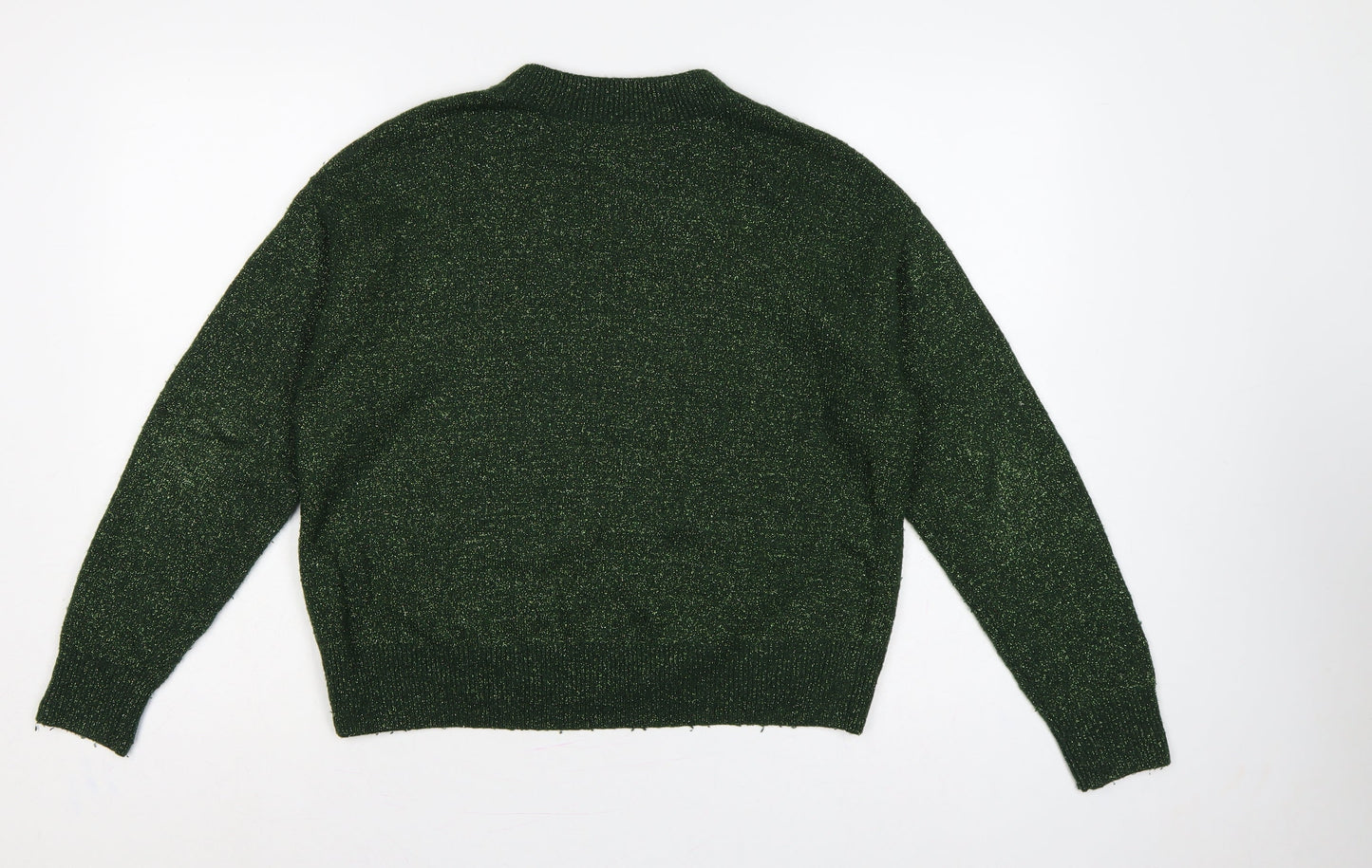 H&M Women Green Gold Glitter Knit Crew Neck Pullover Jumper XS