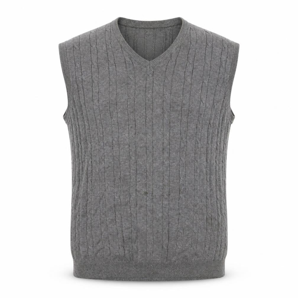 Marks & Spencer Men Grey XL Cable Knit Cotton V-Neck Vest Jumper