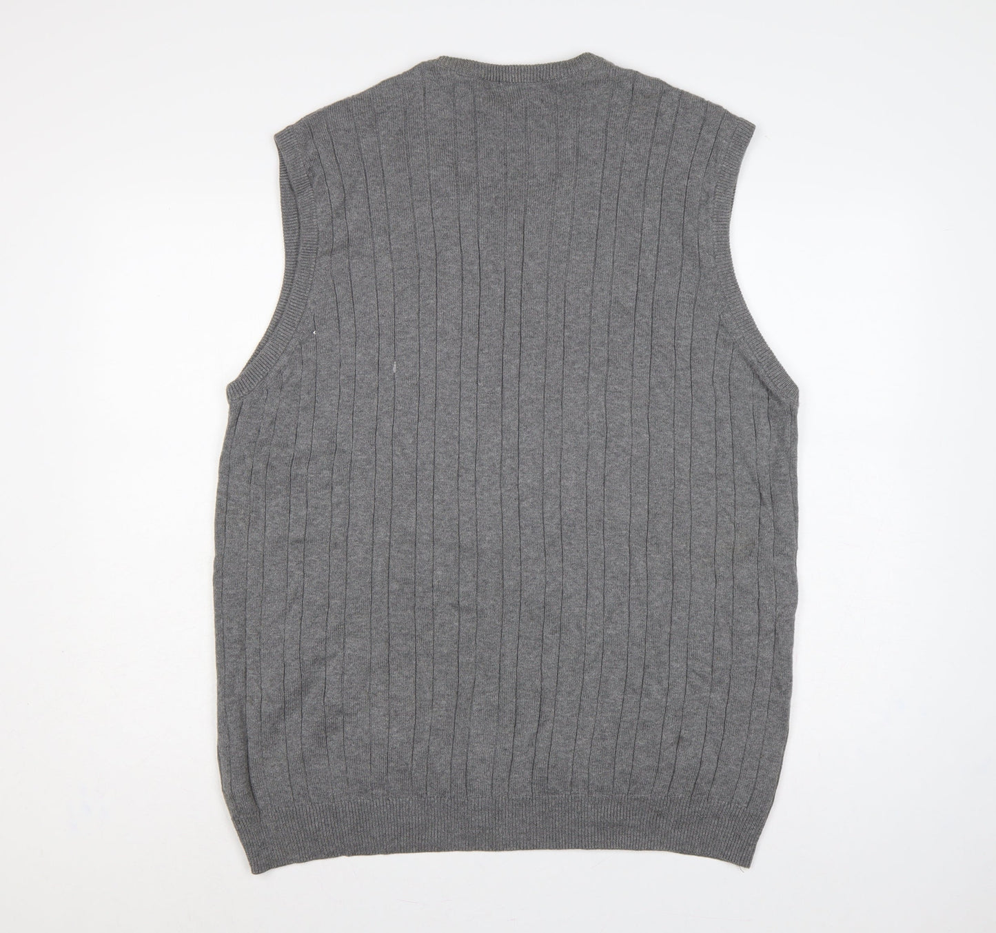 Marks and Spencer Men Grey XL Cable Knit Cotton V-Neck Vest Jumper