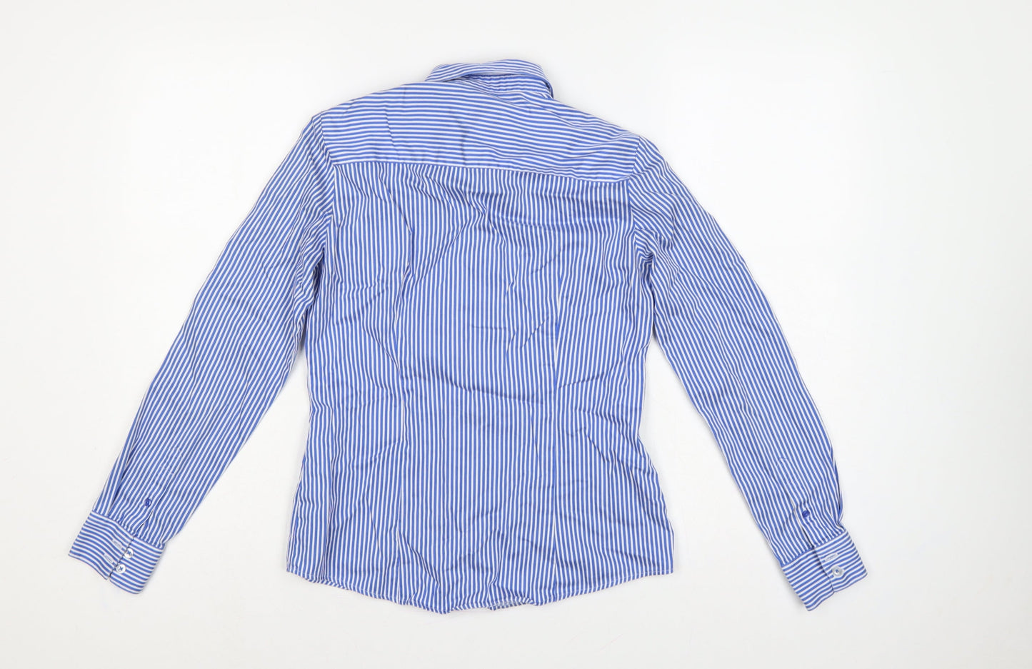 Marks and Spencer Women Blue Striped Cotton Button-Up Shirt UK 8