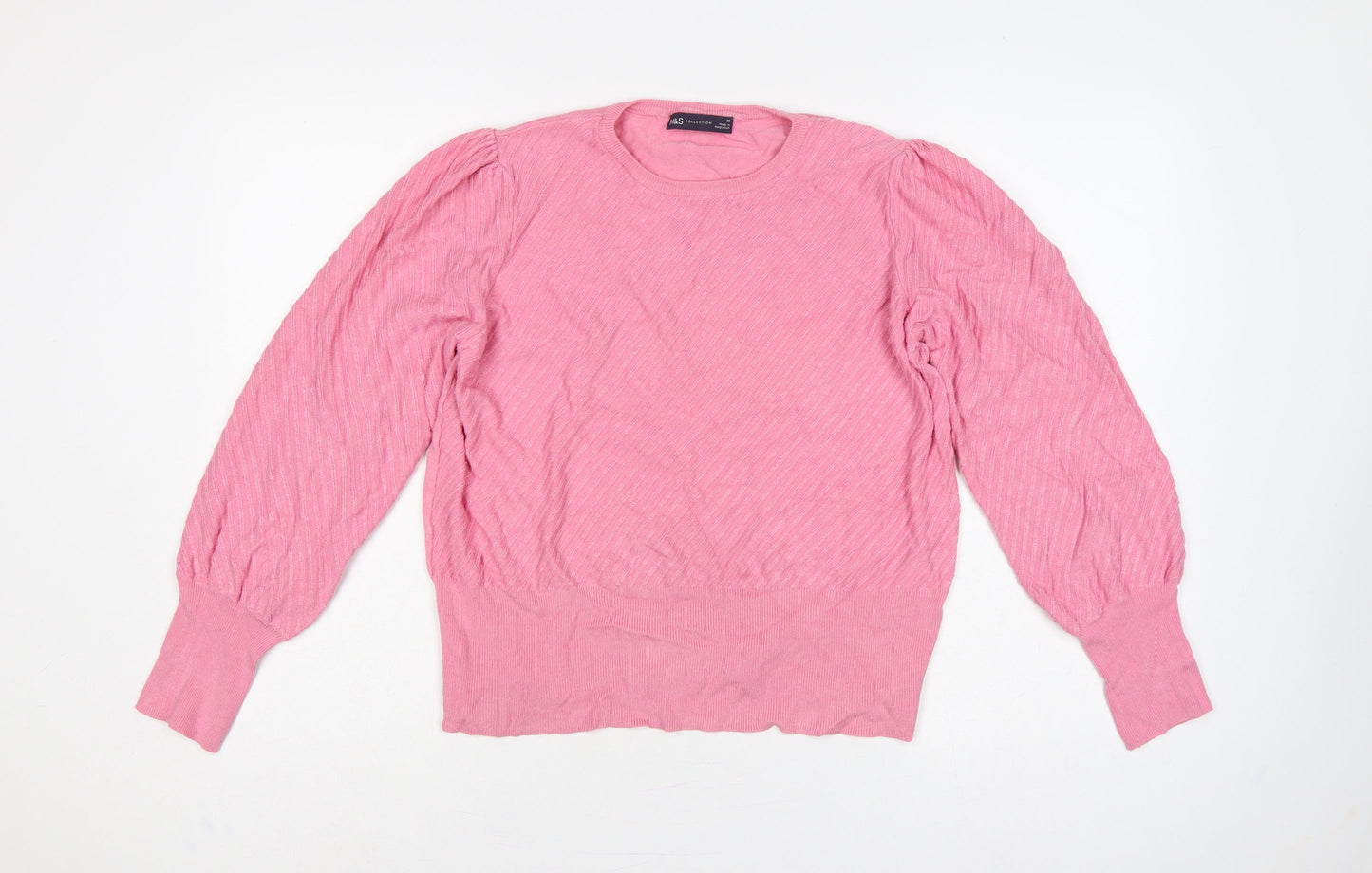 Marks and Spencer Women Pink Size 16 Balloon Sleeve Knit Jumper