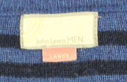 John Lewis Men Blue L Merino Cashmere Crew Neck Pullover Jumper