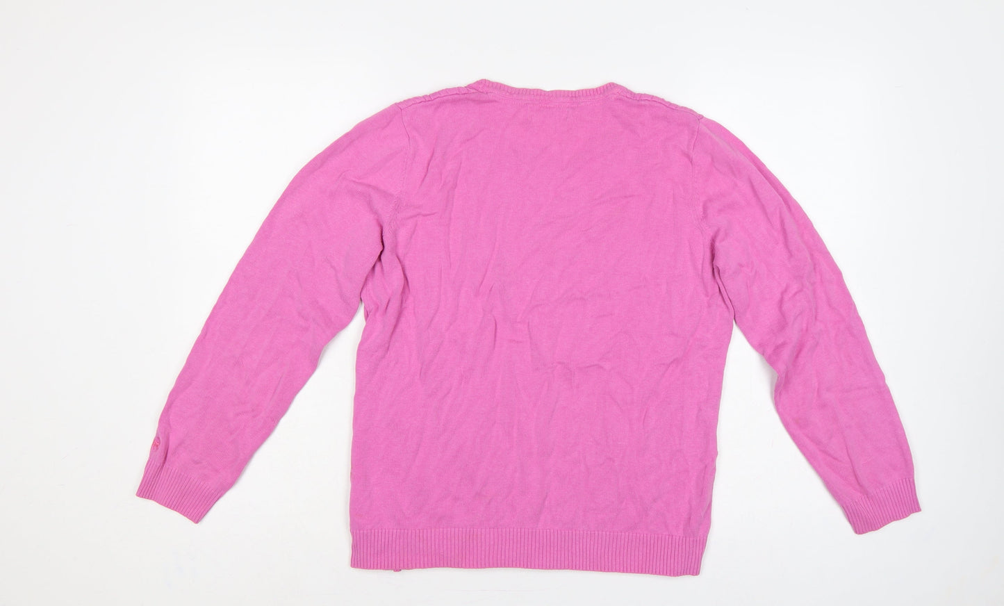 Tulchan Women’s Pink L Cable Knit Cotton Round Neck Pullover Jumper