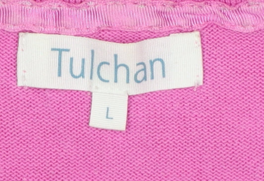 Tulchan Women’s Pink L Cable Knit Cotton Round Neck Pullover Jumper