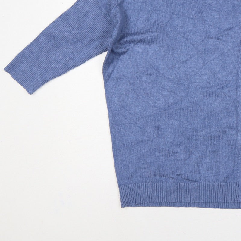 Saint Tropez Women Blue L Round Neck 3/4 Sleeve Button Cardigan