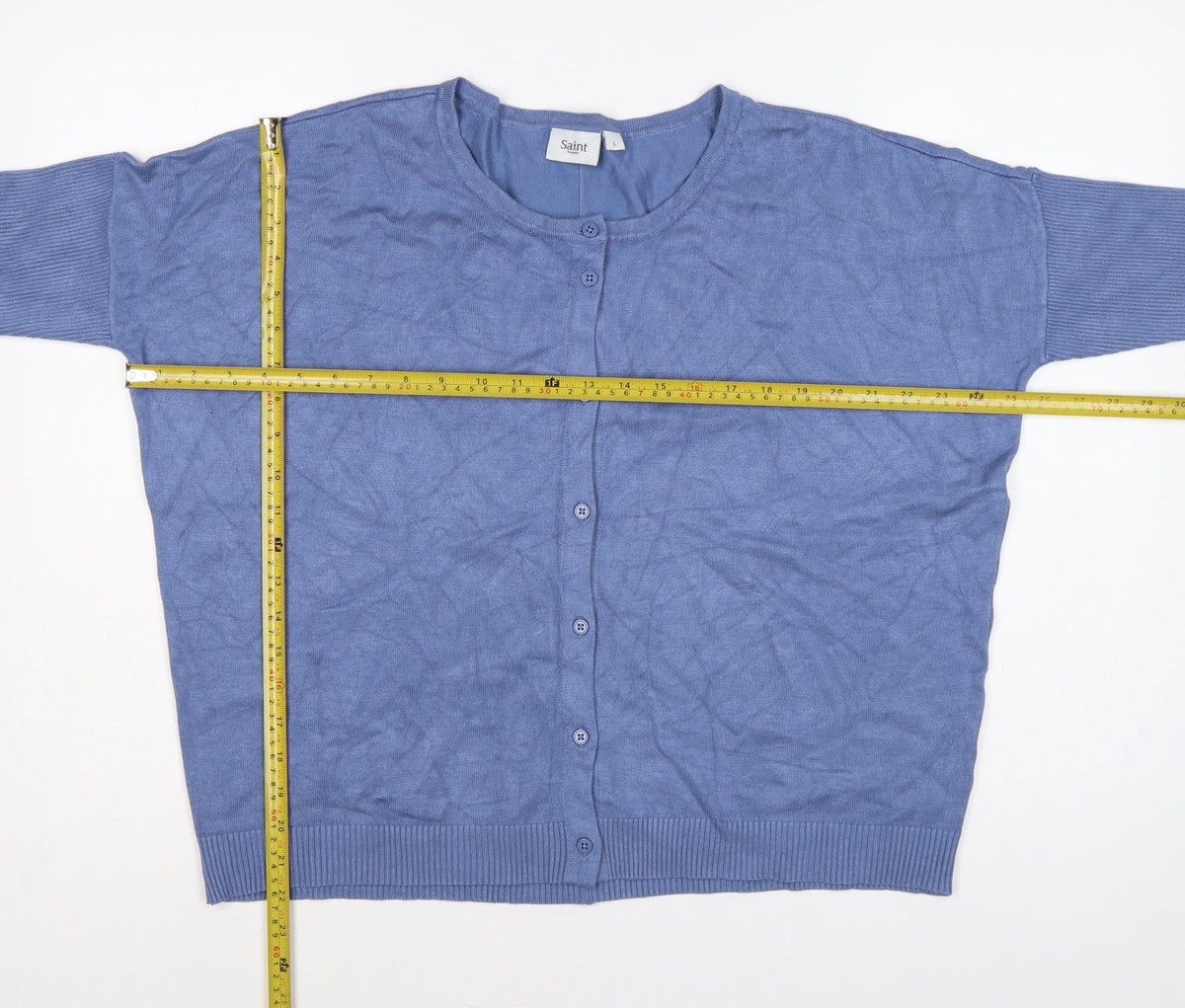 Saint Tropez Women Blue L Round Neck 3/4 Sleeve Button Cardigan