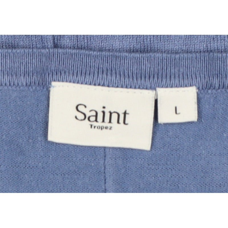 Saint Tropez Women Blue L Round Neck 3/4 Sleeve Button Cardigan
