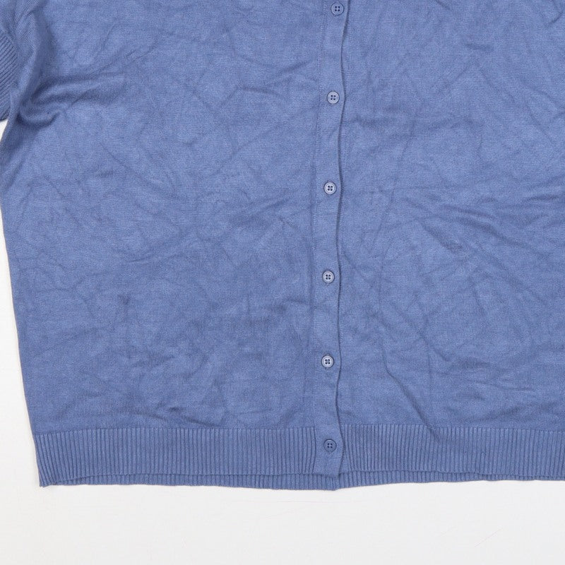 Saint Tropez Women Blue L Round Neck 3/4 Sleeve Button Cardigan