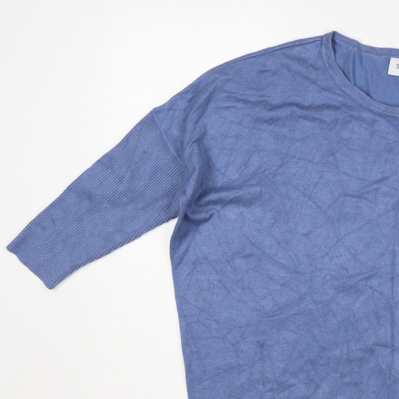 Saint Tropez Women Blue L Round Neck 3/4 Sleeve Button Cardigan