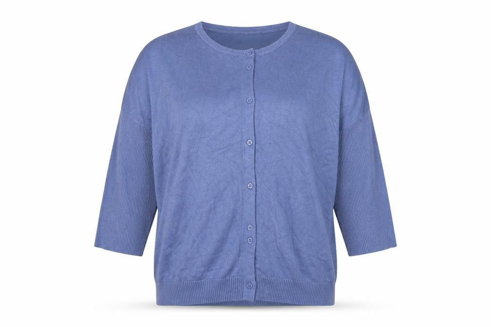 Saint Tropez Women Blue L Round Neck 3/4 Sleeve Button Cardigan