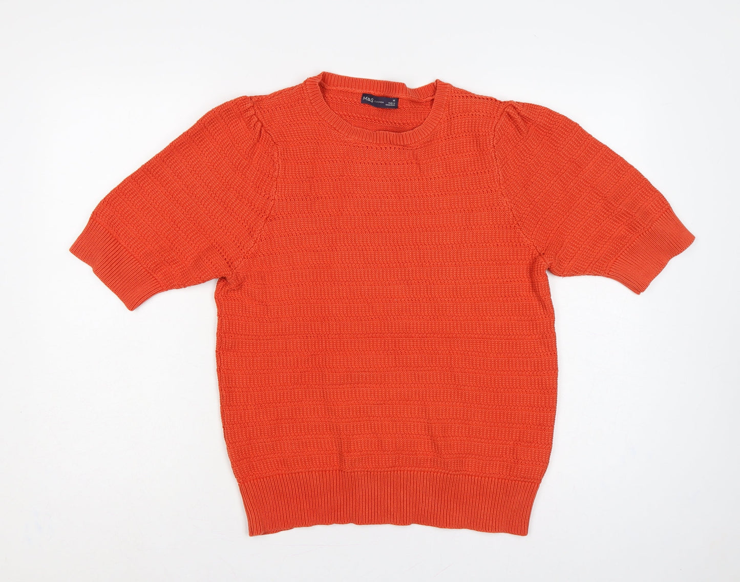 Marks and Spencer Women Orange Size 18 Cotton Knit Puff Sleeve Jumper