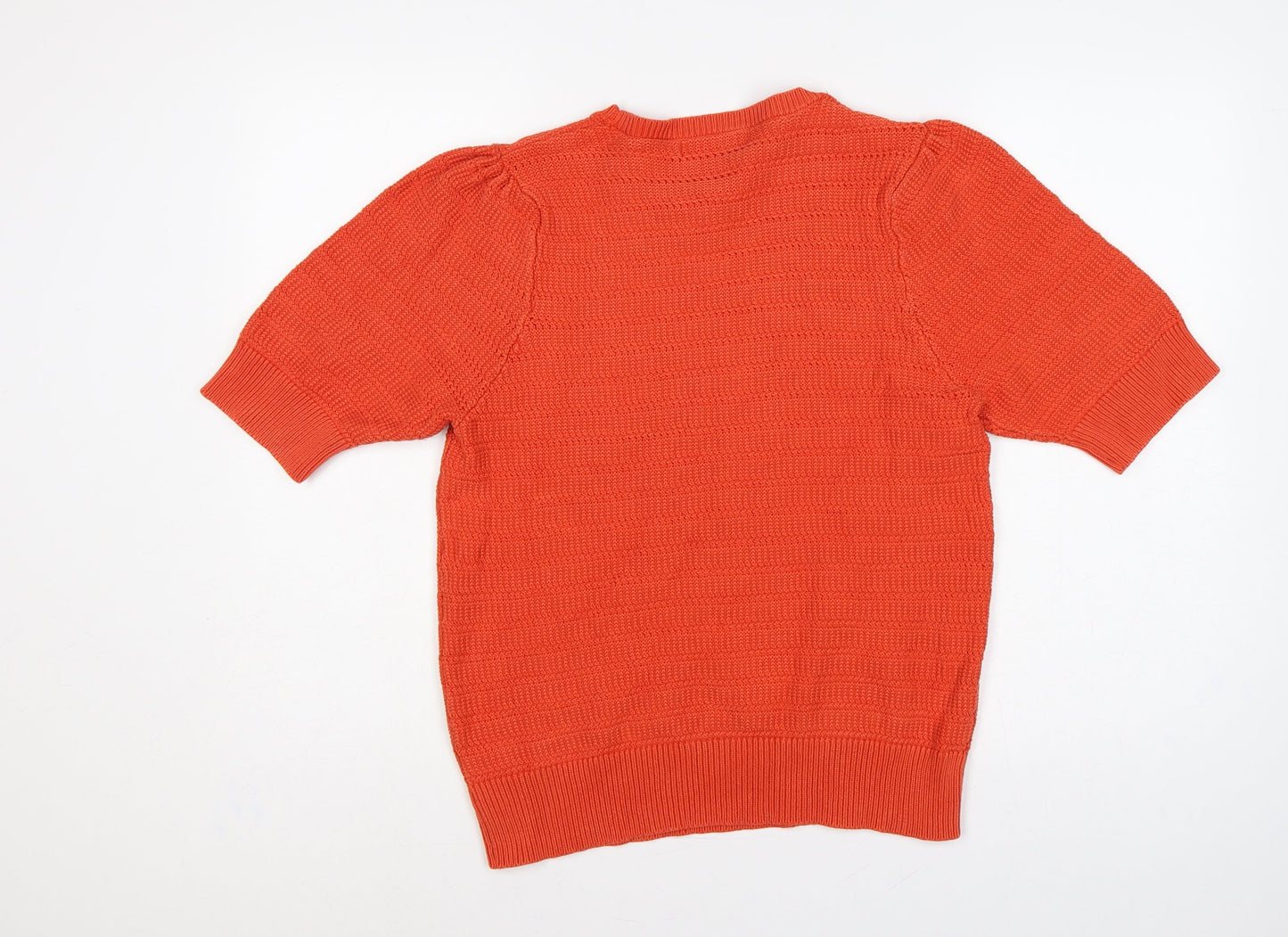 Marks and Spencer Women Orange Size 18 Cotton Knit Puff Sleeve Jumper