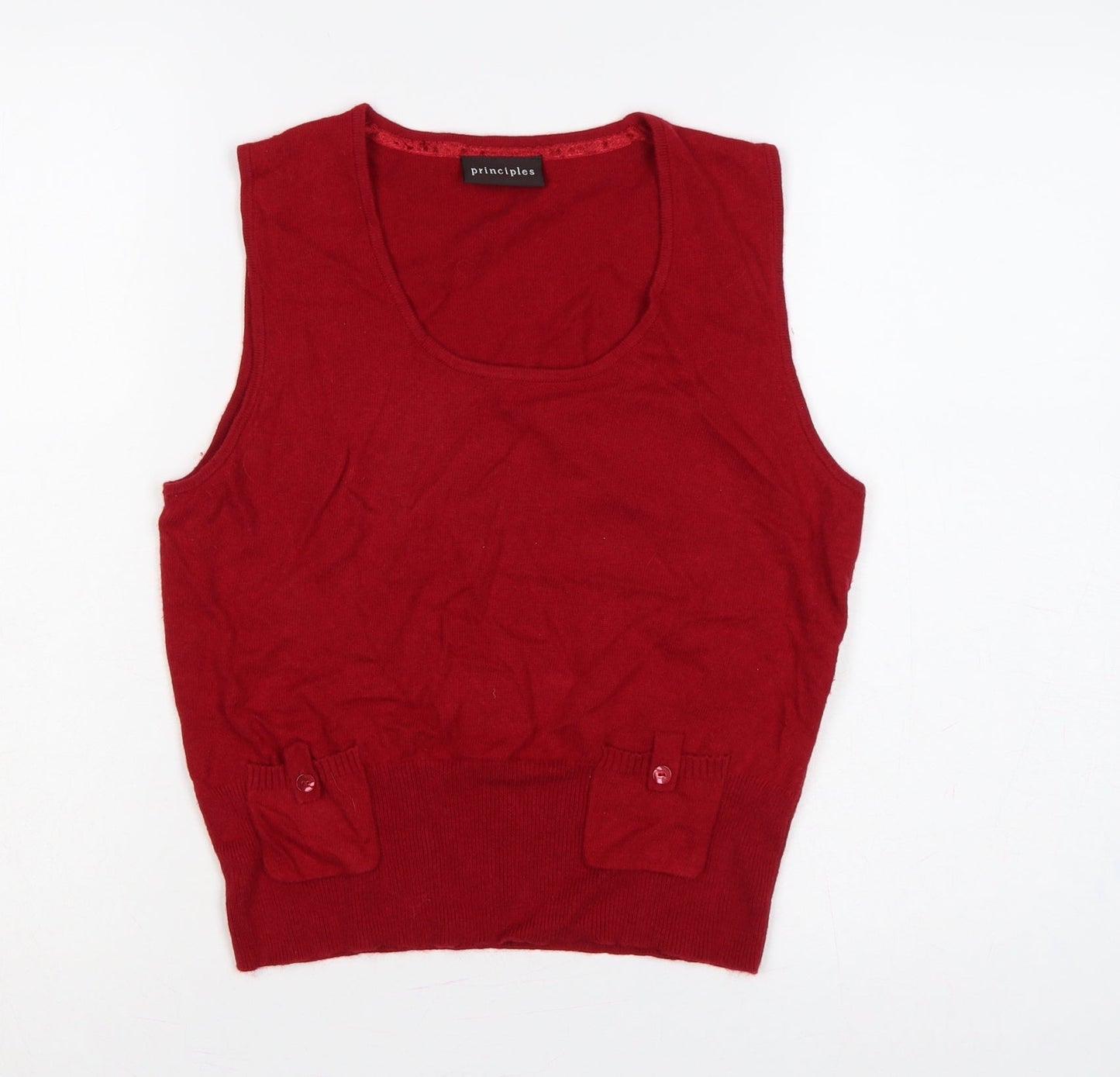 Principles Women Red UK 12 Sleeveless Scoop Neck Pocket Knit Jumper Vest