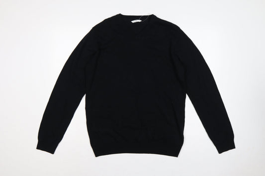 Marks and Spencer Teens Black XS V-Neck Cotton Pullover Jumper