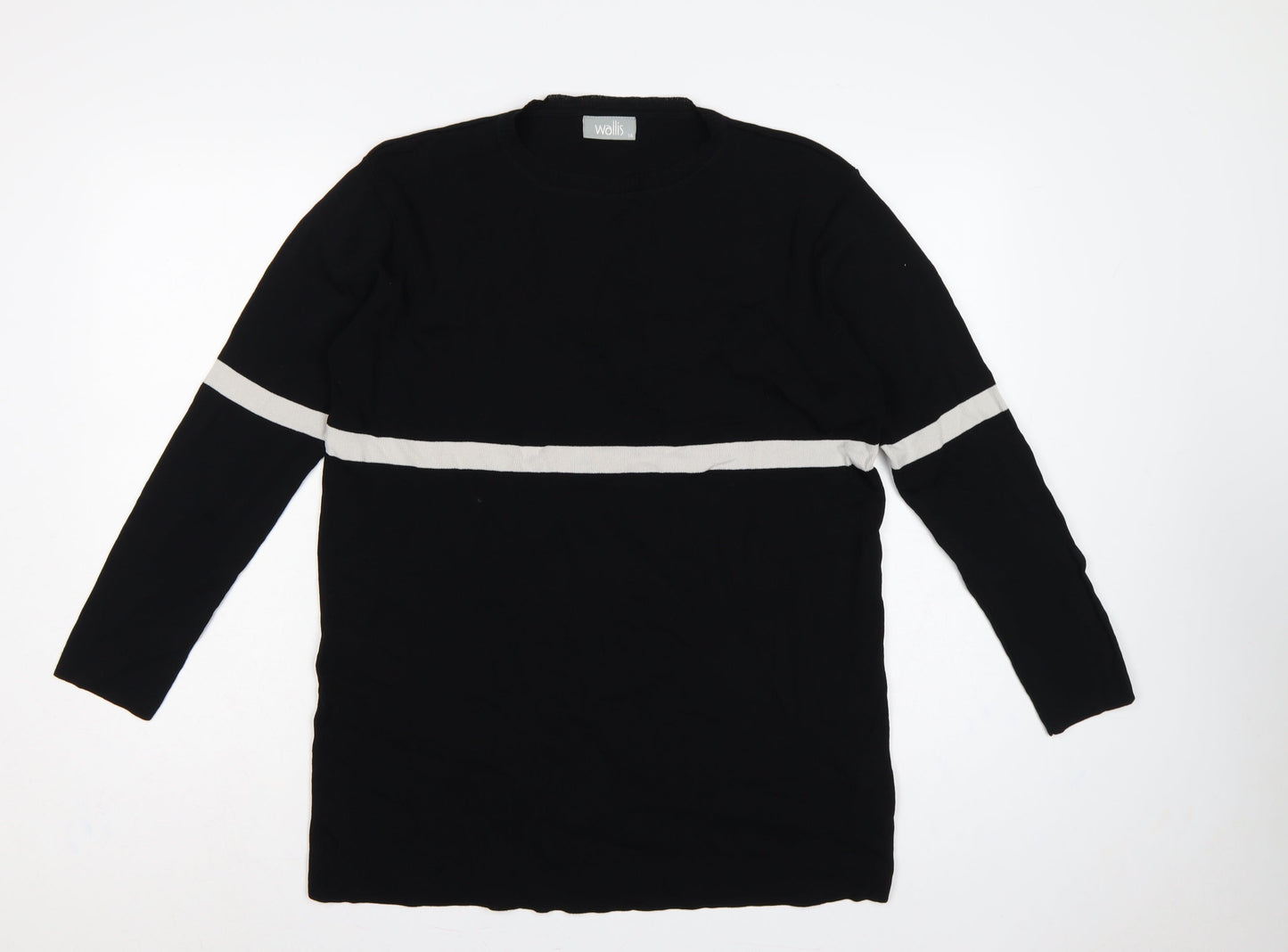 Wallis Women’s Black White Stripe Tunic Jumper UK 14 Long Sleeve Knit
