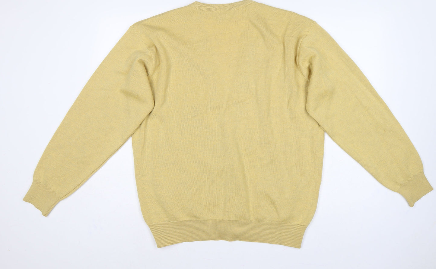 Franco Ponti Men's Yellow XL Merino Wool Blend V-Neck Cardigan