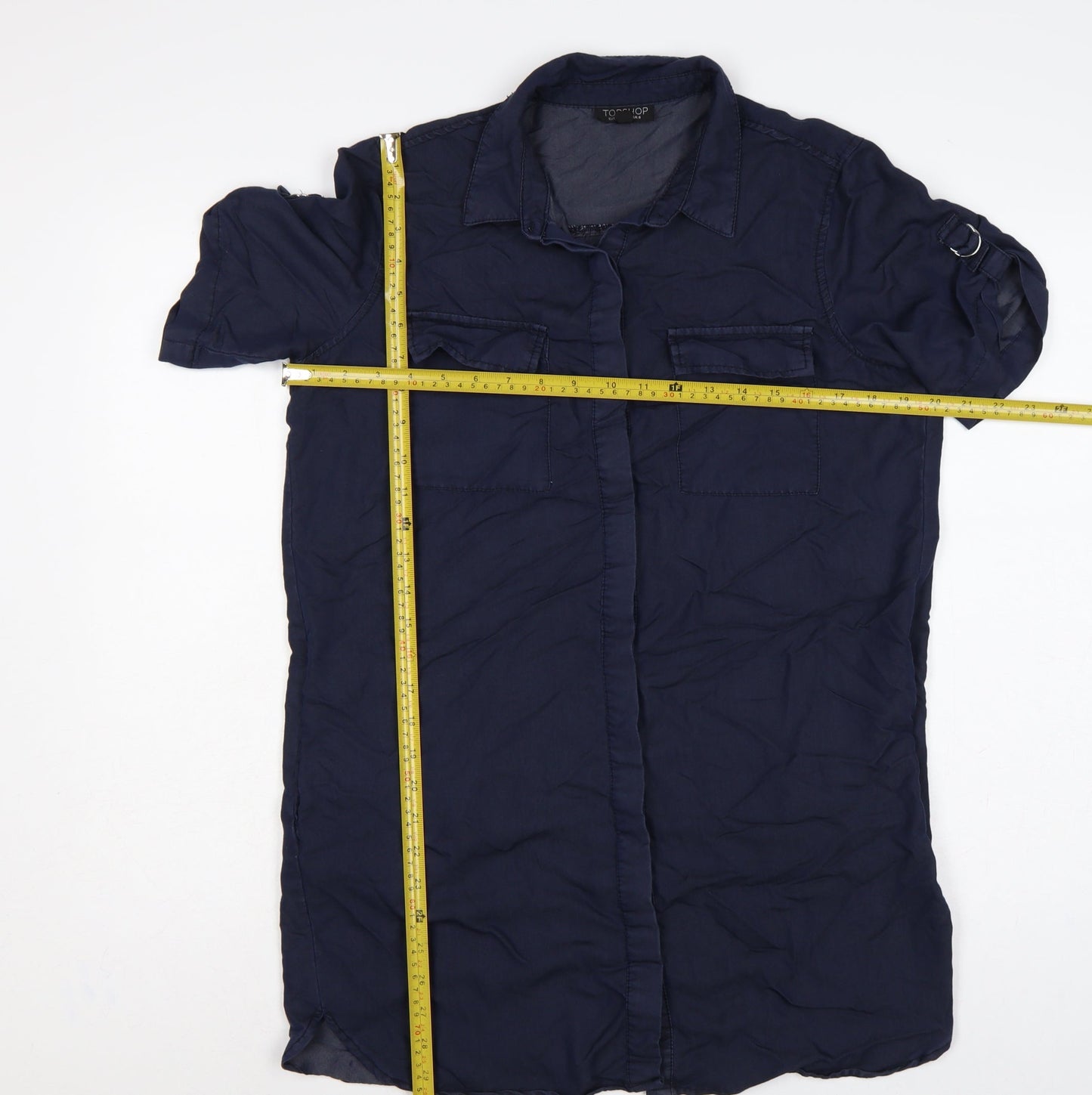 Topshop Women Blue UK 8 Collared Button-Up Short Sleeve Blouse