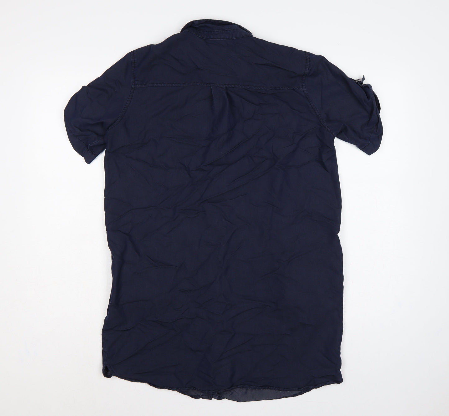 Topshop Women Blue UK 8 Collared Button-Up Short Sleeve Blouse