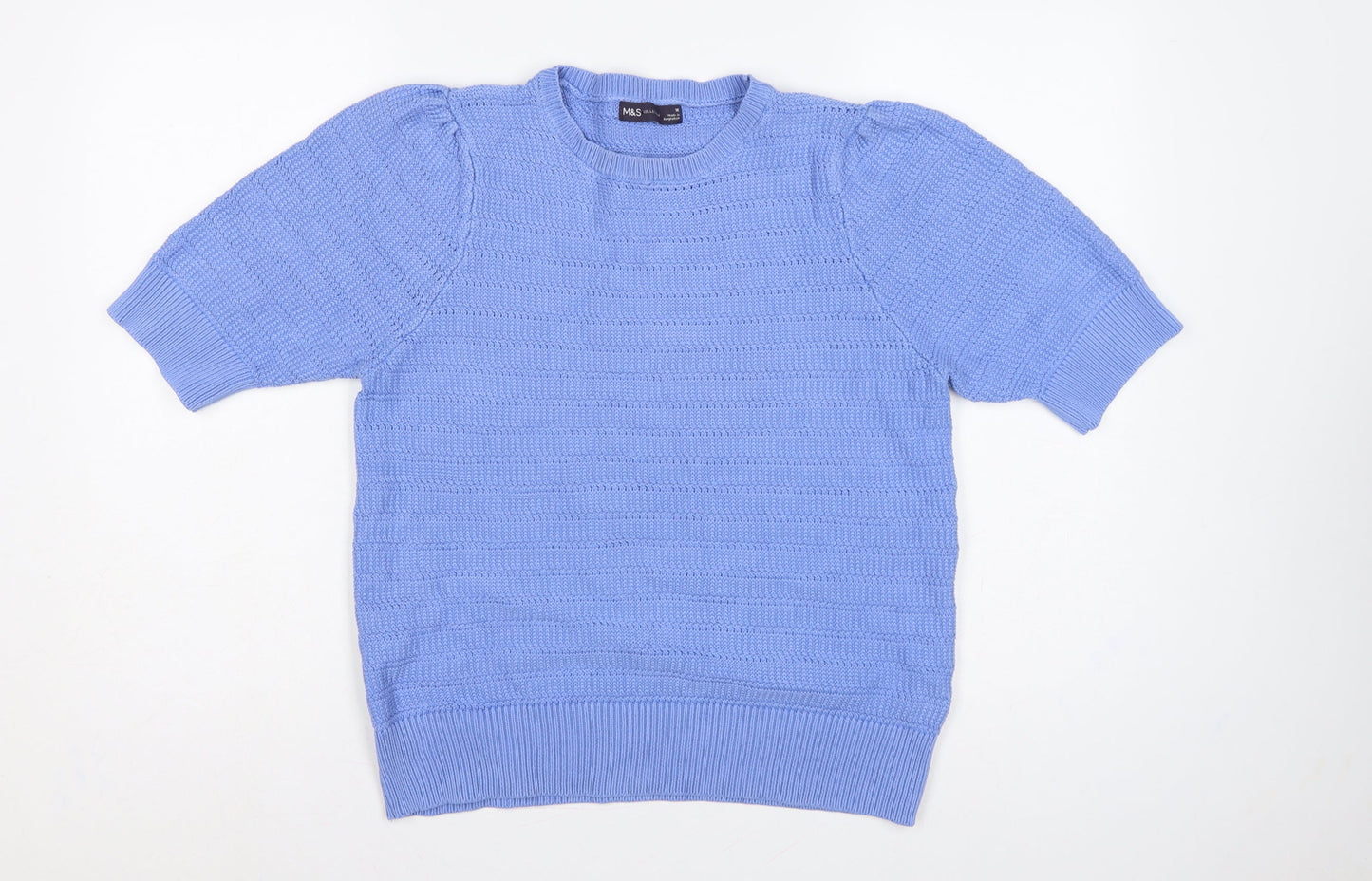 Marks and Spencer Women Blue UK 16 Cotton Knit Short Sleeve Jumper