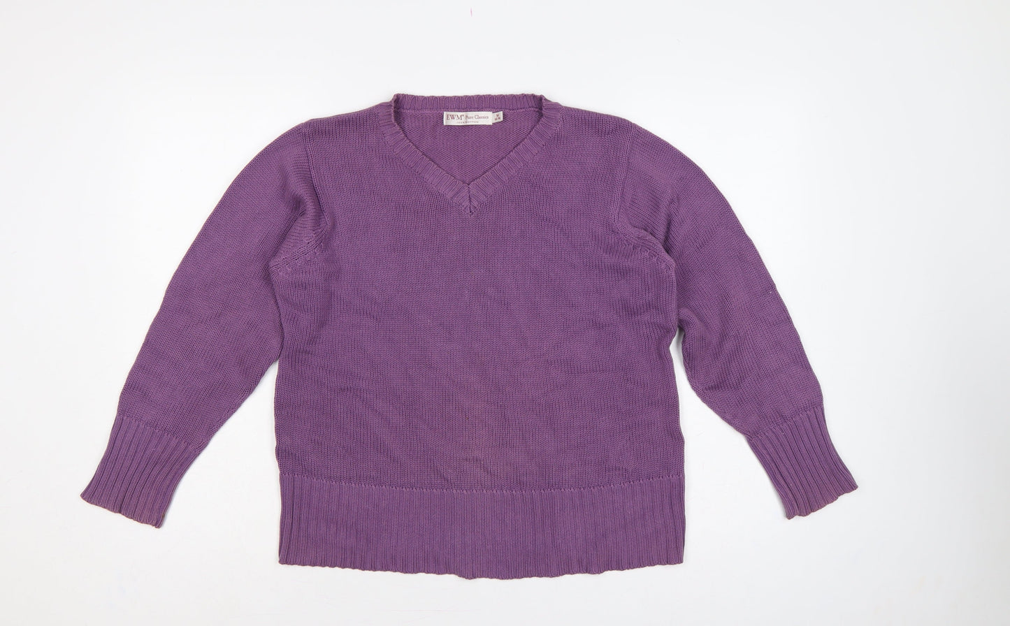 EWM Women’s Purple Cotton V-Neck Pullover Jumper Size 14