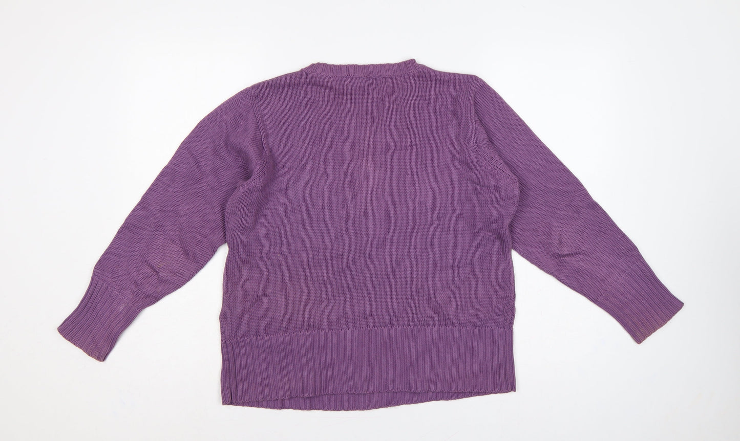 EWM Women’s Purple Cotton V-Neck Pullover Jumper Size 14