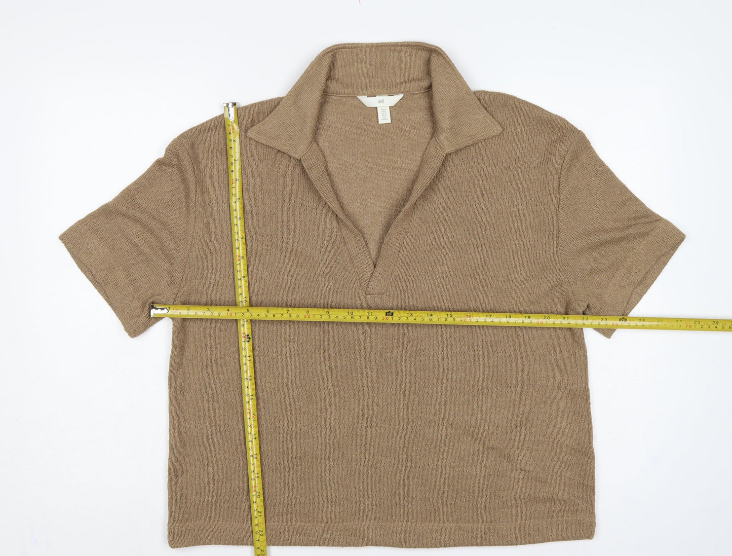 H&M Womens Brown Collared Short Sleeve Knit Pullover Jumper UK 12