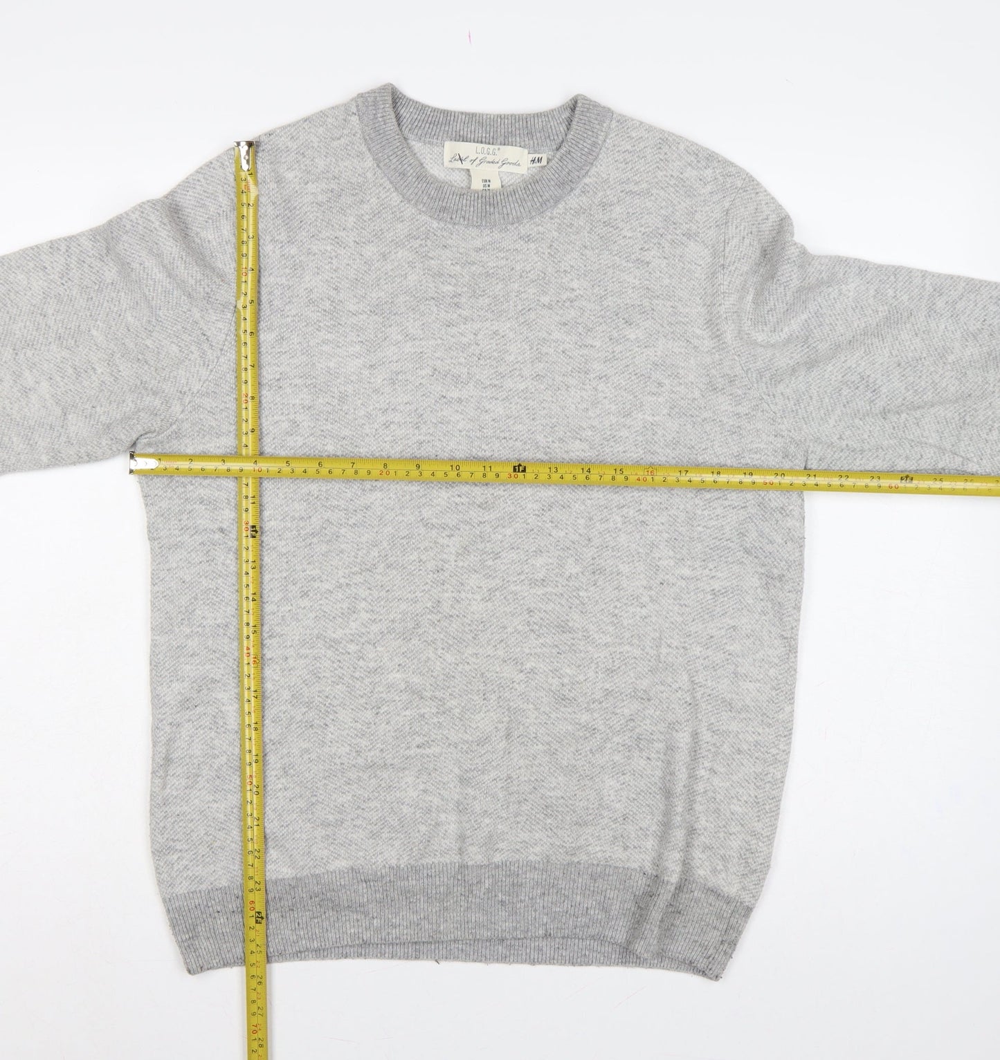 H&M L.O.G.G. Men’s Grey M Crew Neck Cotton Blend Knit Pullover Jumper