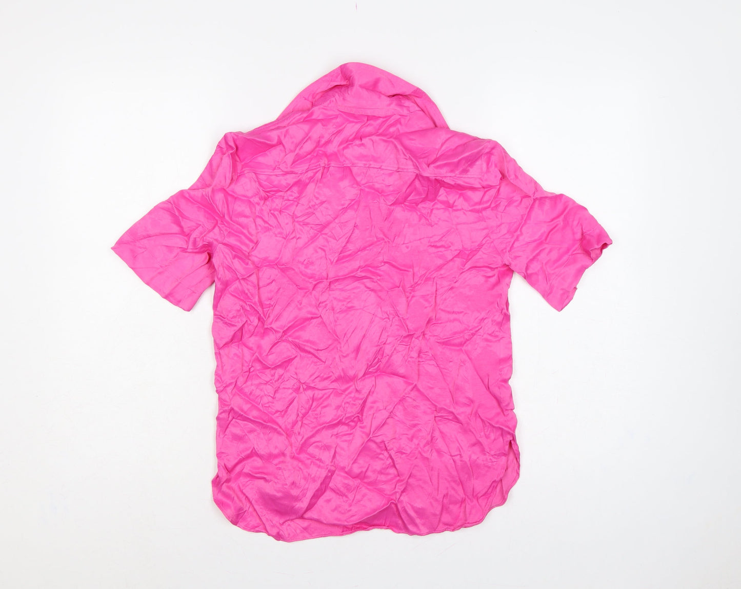 Zara Women Pink XS Viscose Short Sleeve Collared Button-Up Shirt