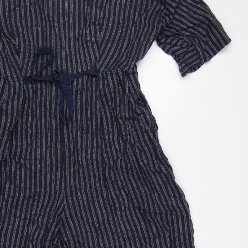 Kin Women’s Blue Striped Size 14 Wide-Leg V-Neck Jumpsuit