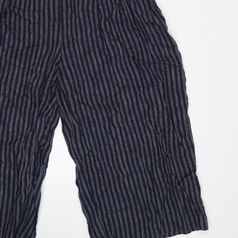 Kin Women’s Blue Striped Size 14 Wide-Leg V-Neck Jumpsuit