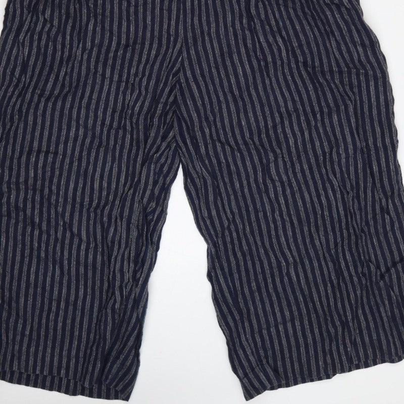 Kin Women’s Blue Striped Size 14 Wide-Leg V-Neck Jumpsuit