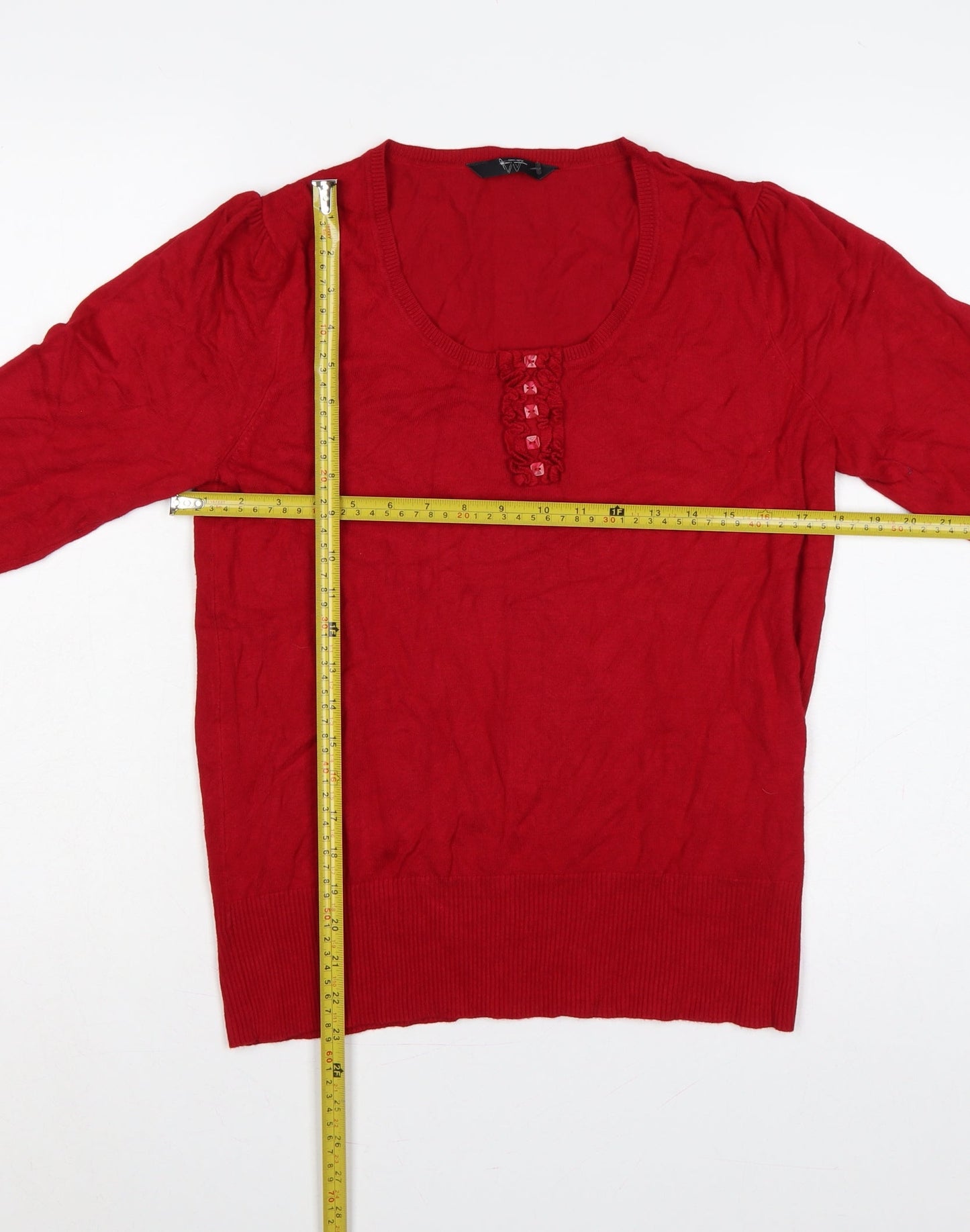 BHS Women Red UK 14 Henley Scoop Neck Button Knit Jumper