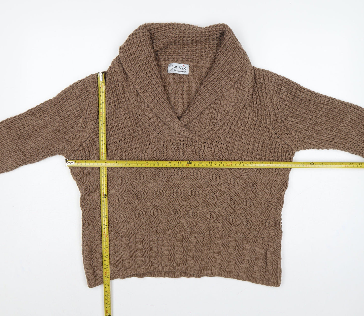 La Vie Women’s Brown UK 18 Cable Knit Cowl Neck Chunky Pullover Jumper