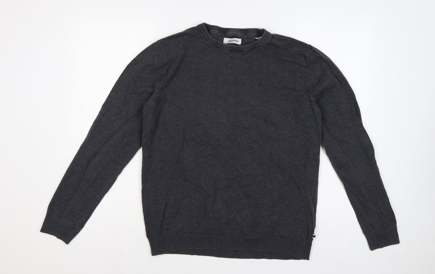 Jack & Jones Men’s Grey L Cotton Crew Neck Pullover Knit Jumper