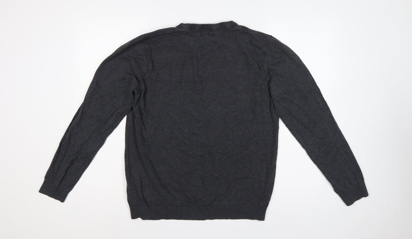 Jack & Jones Men’s Grey L Cotton Crew Neck Pullover Knit Jumper