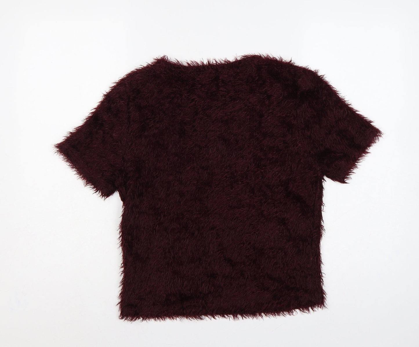 New Look Women’s Burgundy UK 14 Shaggy Knit Short Sleeve Pullover Jumper