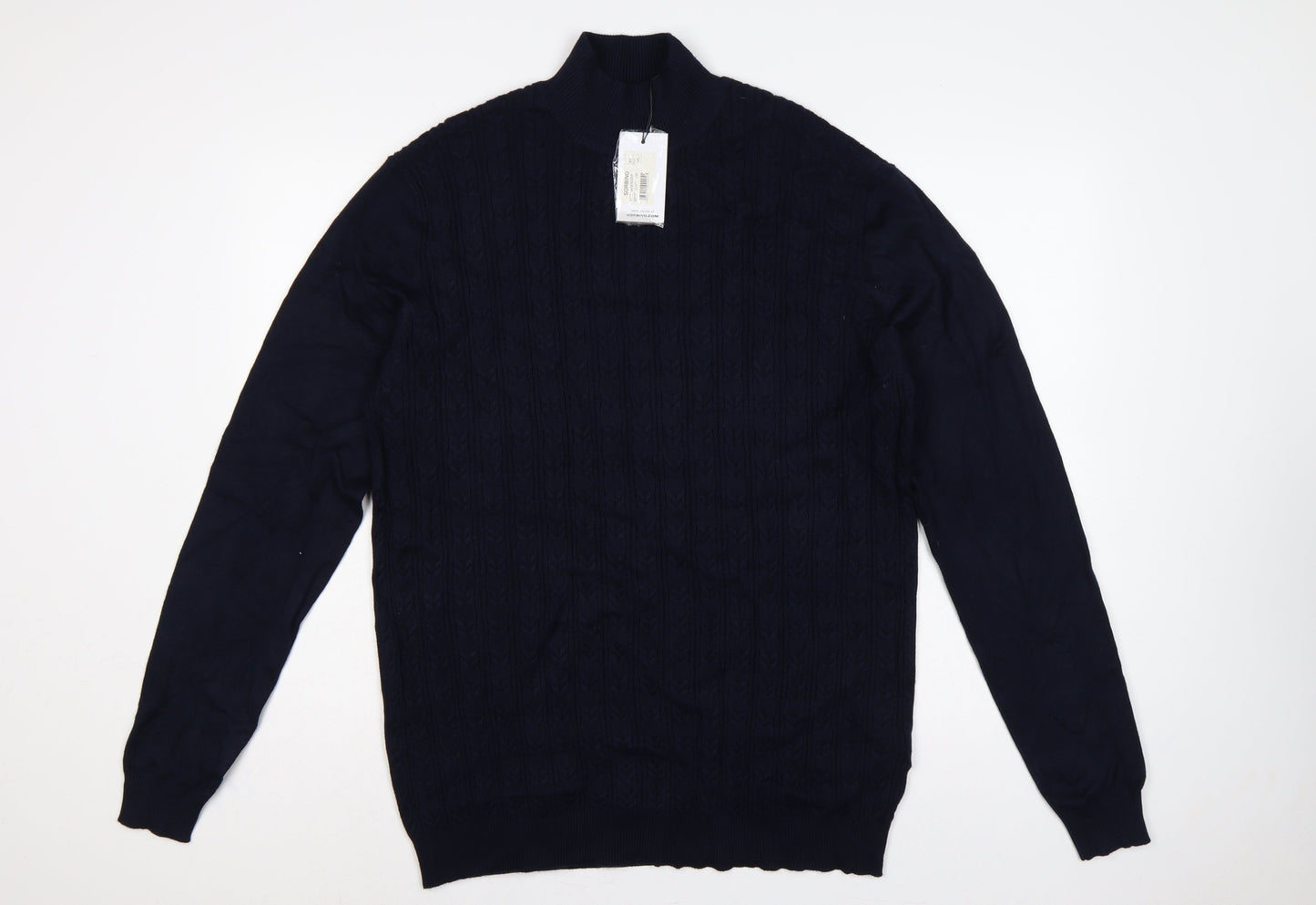 Sorbino Men Blue XXL Cable-Knit 1/4 Zip High Neck Jumper