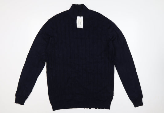 Sorbino Men Blue XXL Cable-Knit 1/4 Zip High Neck Jumper